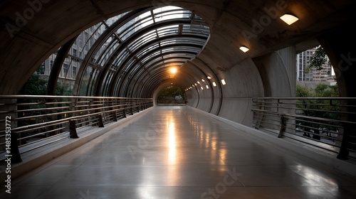 bending icy corridor with refracted sunlight glow
