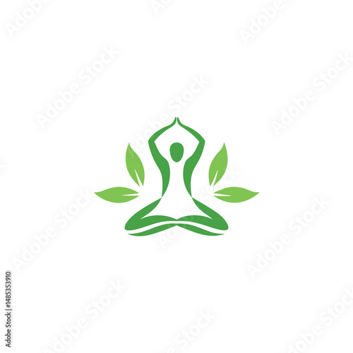Mental Health vector silhouette with green nature and yoga style 
