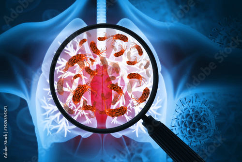 Virus or bacteria infecting respiratory system. 3d illustration