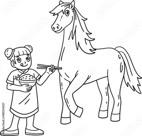 Year of the Horse 2026 Girl and Horse Isolated 
