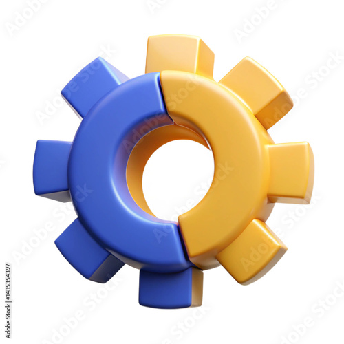 Broken gear icon split into two halves, system error symbol