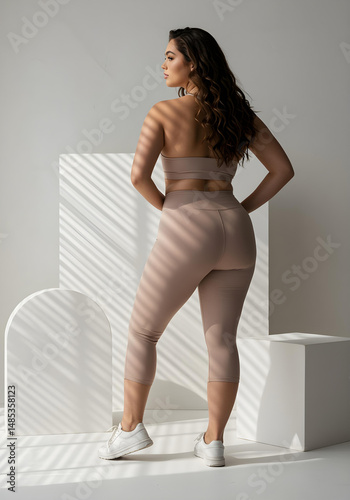 Confident Plus size Woman in Skin colour Sportswear, Activewear