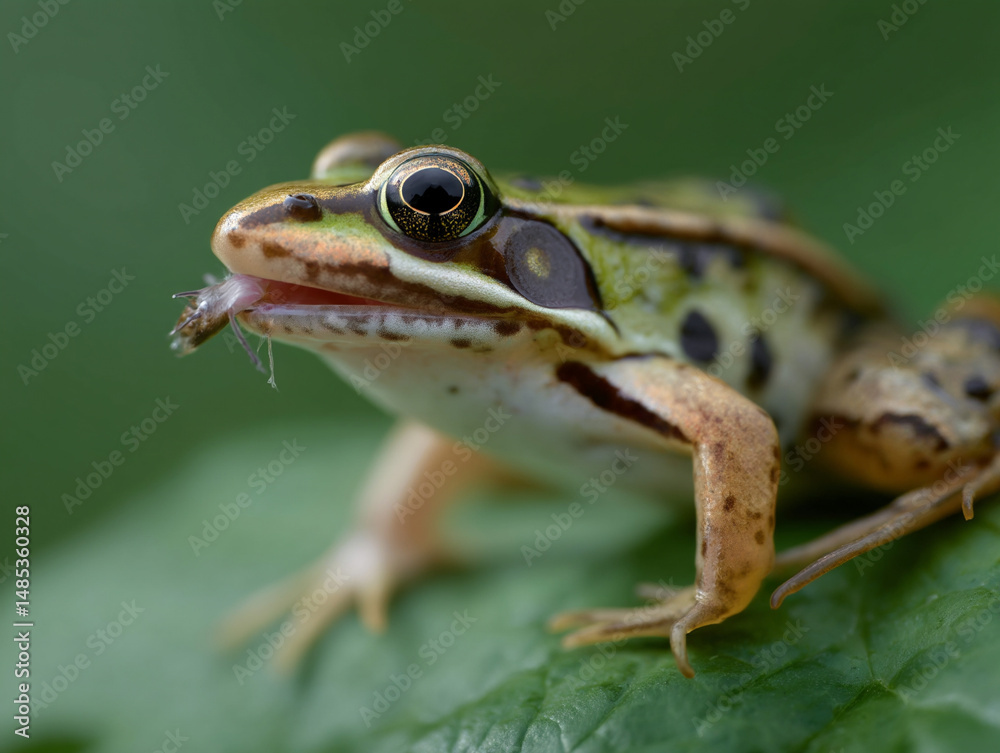 Fototapeta premium A frog catching an insect.