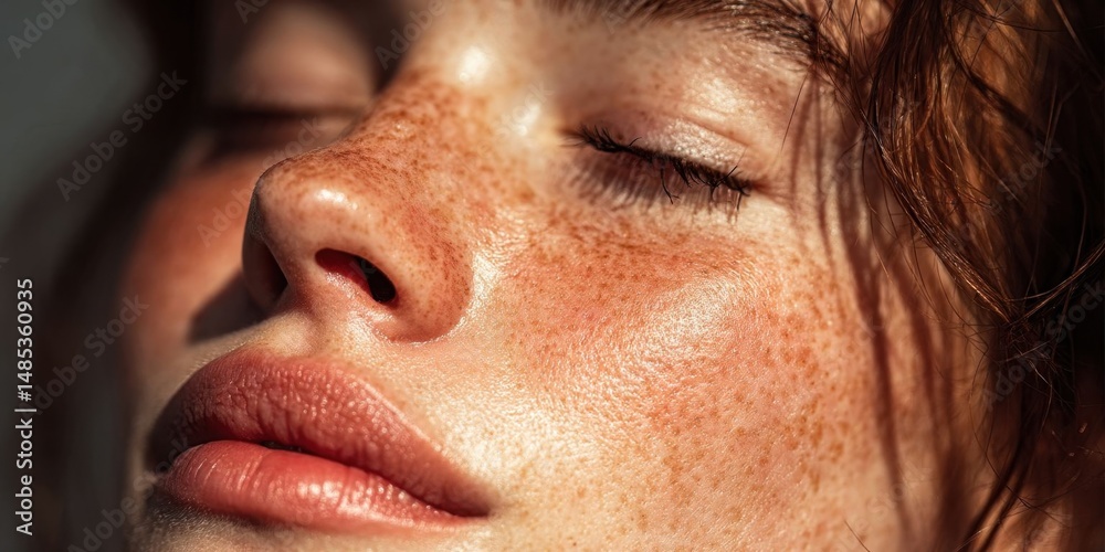 Fototapeta premium Close-up of Young Woman's Fresh, Hydrated Facial Skin Demonstrating Natural Beauty