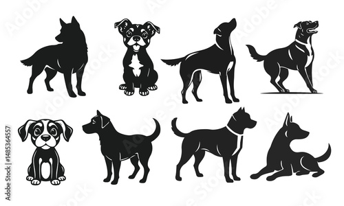 Set of dog vector illustrations. pet emblem, dog illustration, dog portrait, guard dog