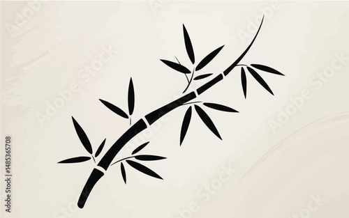 Elegant black bamboo plant silhouette against soft textured creamy beige background