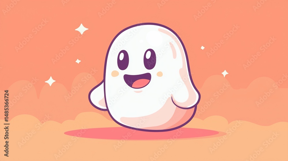 Obraz premium Cute Ghost on Orange Background