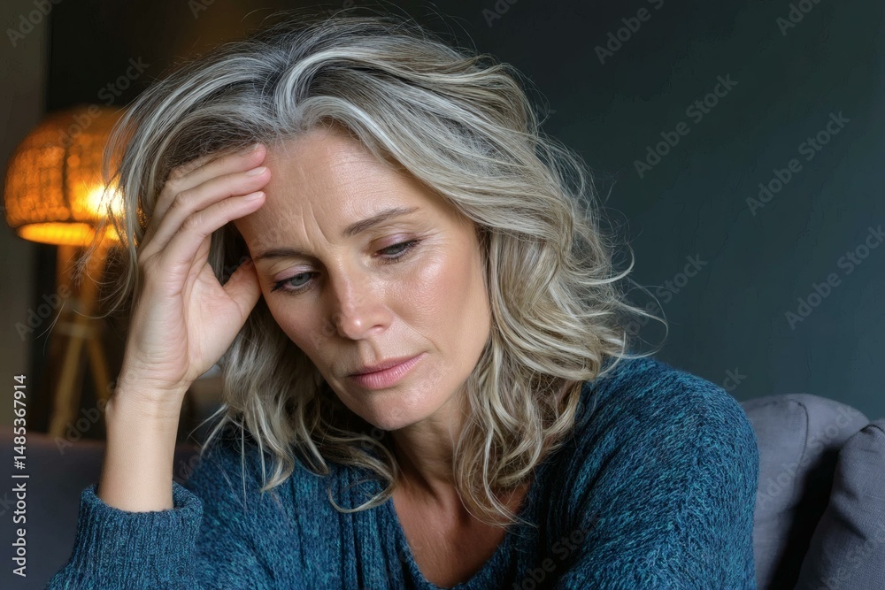 Obraz premium Worried Mature Caucasian Woman Portrait