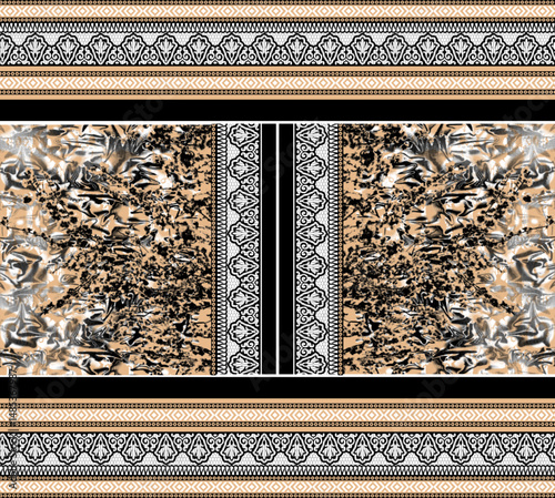 Modern Beige & Black Abstract Panel – Tribal Border Digital Textile Design for Bold DIY Fashion Prints. This textile is ideal for creating kaftans, kurtas, abayas, or statement traditional garments.