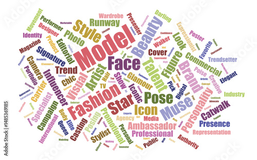 Editable Models Word Cloud Layout – Fashion Typography Art with Modeling & Style Terms in Editable Vector Format