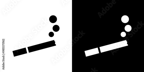 Cigarette icon flat vectors set. black and white