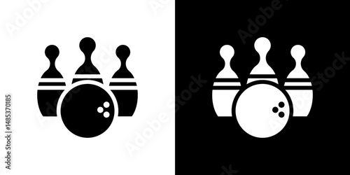 Bowling icon flat vectors set. black and white