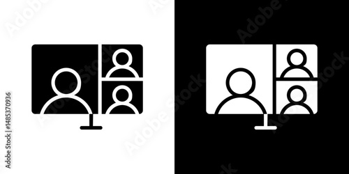Video chat icon flat vectors set. black and white