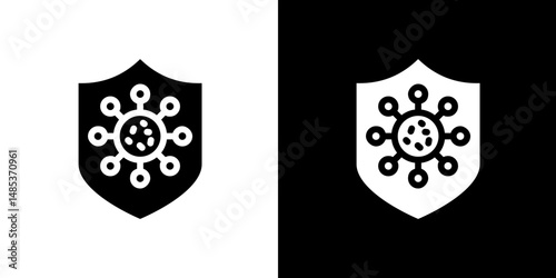 Virus protection shield icon flat vectors set. black and white