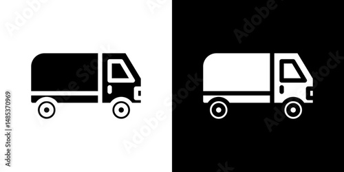 Van icon flat vectors set. black and white