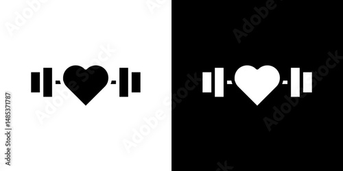 Strong heart icon flat vectors set. black and white