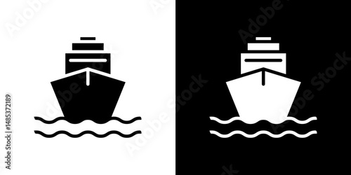 Ship icon flat vectors set. black and white