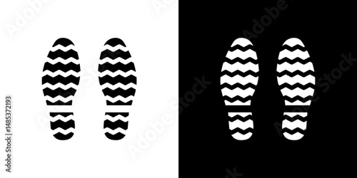 Shoe print icon flat vectors set. black and white