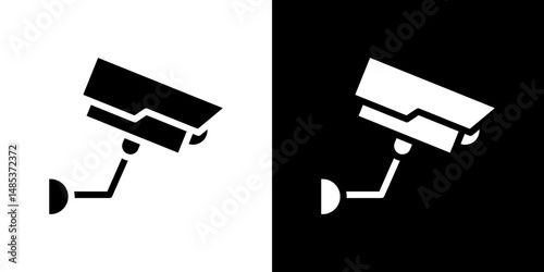 Security camera icon flat vectors set. black and white
