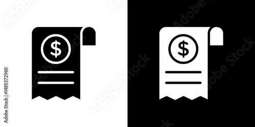 Receipt icon flat vectors set. black and white