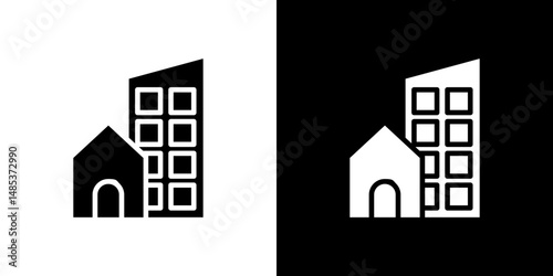 Real estate icon flat vectors set. black and white