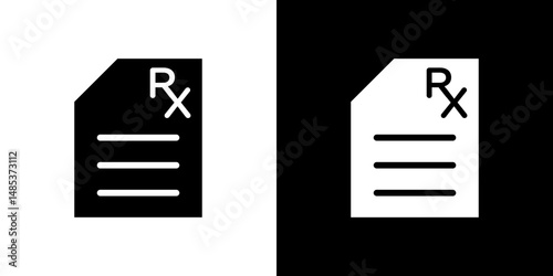 RX icon flat vectors set. black and white