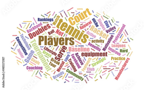 Editable Tennis Players Word Cloud Layout – Sports Typography Art with Athletic Terms and Editable Text in Vector Format