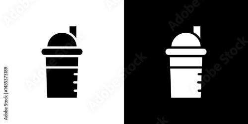 Protein shake icon flat vectors set. black and white