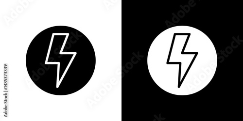 Power icon flat vectors set. black and white