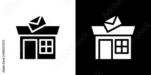 Post office icon flat vectors set. black and white