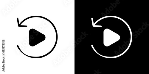 Playback icon flat vectors set. black and white