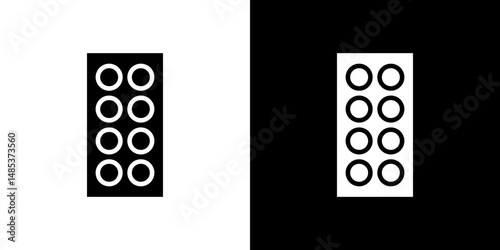 Pill blister pack icon flat vectors set. black and white