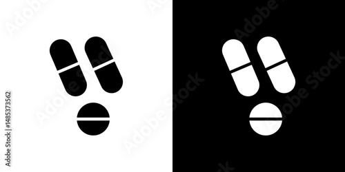 Pills icon flat vectors set. black and white