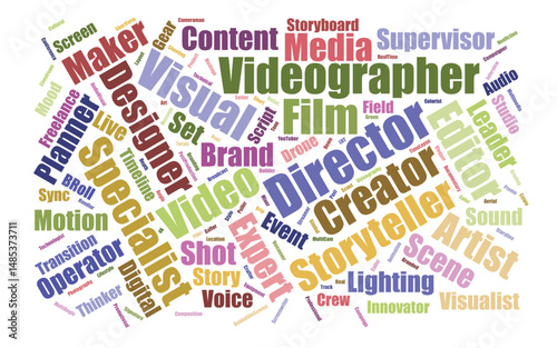 Editable Videographers Word Cloud Layout – Cinematic Terms Typography Art with Editable Text in Vector Format