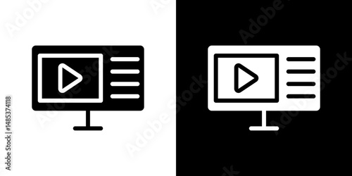 Online course icon flat vectors set. black and white