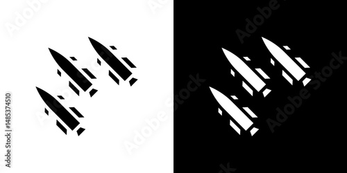 Missile icon flat vectors set. black and white