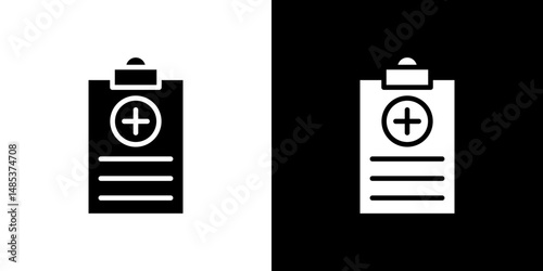 Medical report icon flat vectors set. black and white