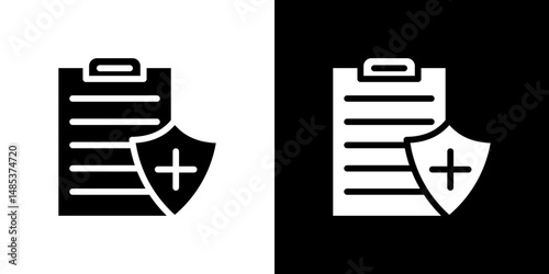 Medical record icon flat vectors set. black and white