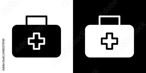 Medical aid kit icon flat vectors set. black and white