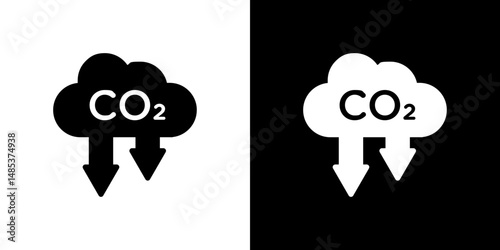 Low carbon dioxide icon flat vectors set. black and white