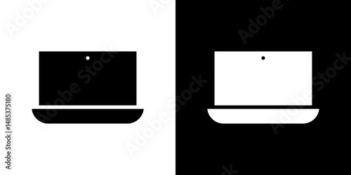 Laptop icon flat vectors set. black and white