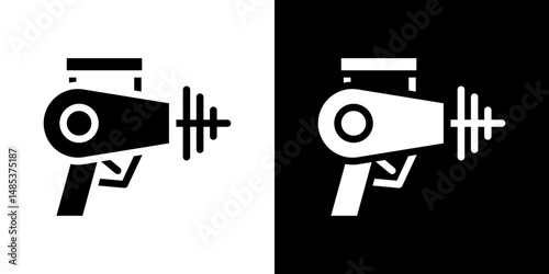 Laser gun icon flat vectors set. black and white