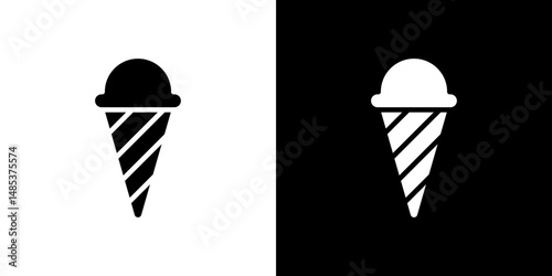 Ice cream cone icon flat vectors set. black and white