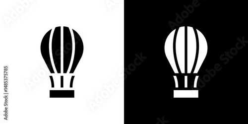 Hot air balloon icon flat vectors set. black and white