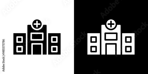 Hospital icon flat vectors set. black and white