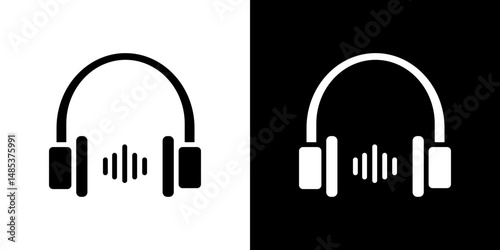 Headphone icon flat vectors set. black and white