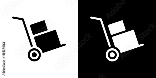 Hand truck icon flat vectors set. black and white
