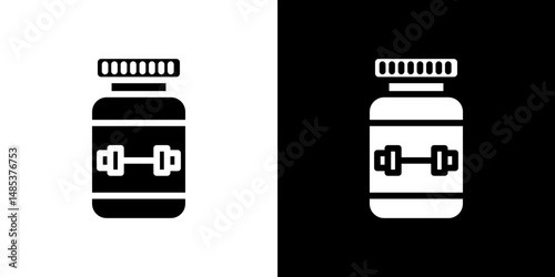 Fitness supplement icon flat vectors set. black and white