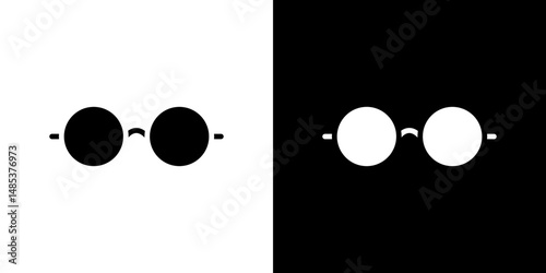 Eye glasses icon flat vectors set. black and white