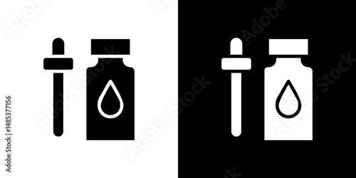 Essential oils icon flat vectors set. black and white